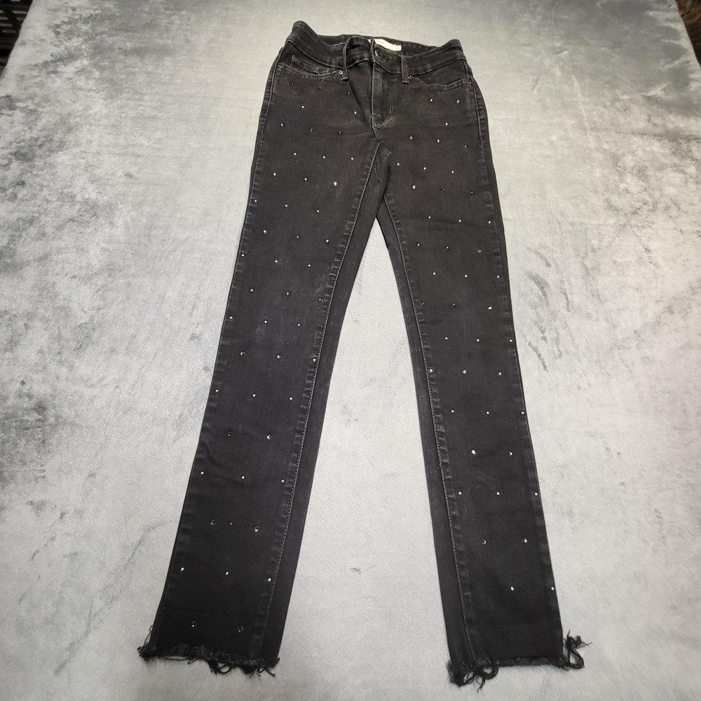 Levi's Jeans Womens 25 Black 711 Skinny Slim Studded Rhinestone Frayed Hem